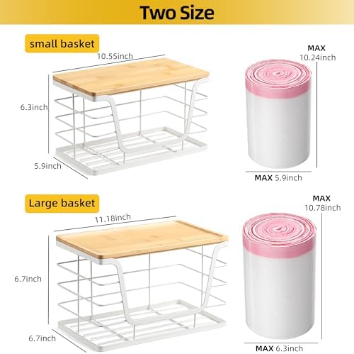 ALOCEO 2 Pack Potato and Onion Storage Bins, Large Trash Bag Holder Under Sink with Bamboo Top, Stainless Steel Pantry O