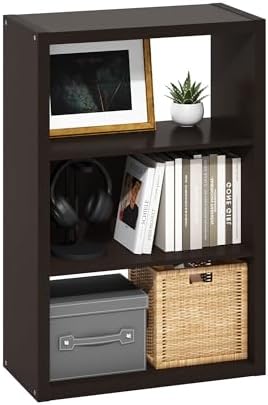 Furinno Viola 3-Tier Book Shelf, Extra Thick Frame Bookshelf, Dark Oak
