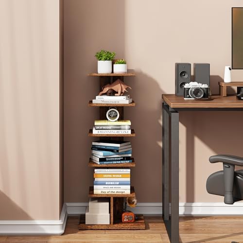 TUTOTAK Book Shelf, Narrow Spine Bookshelf, 6-Tier Bookcase for Small Space