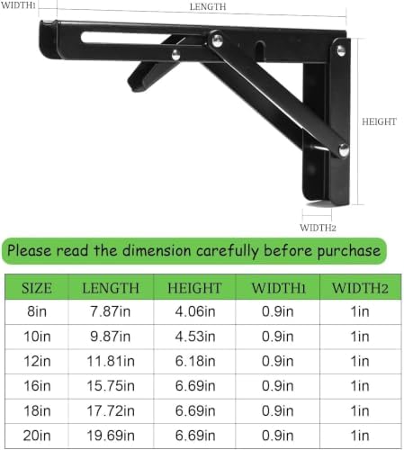 Folding Shelf Brackets, 8 Inch 4 Pcs Heavy Duty Wall Mounted Collapsible Triangle Shelf Bracket for Folding Wall Table, 