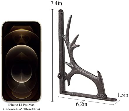 1PCS Cast Iron Deer Antler Wall Shelf Bracket, 6.2in (H),Brown