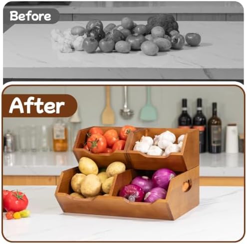 Aquzee Wooden Pantry Storage Bins, Stackable Kitchen Organizer for Produce