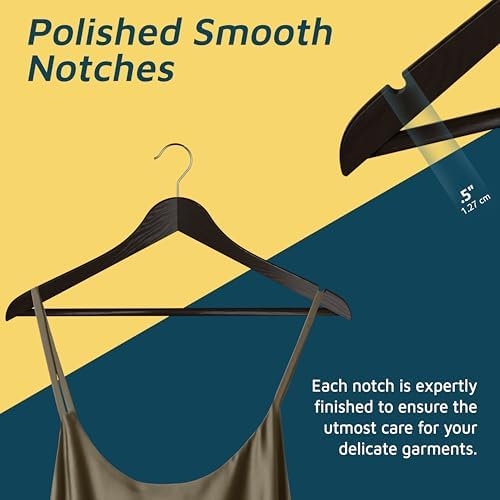 Lifemaster Wooden Clothes Hangers – with 360 Degree Swivel Hook and Non-Slip Shoulder Notch, Holds Up to 10 lbs, Pants B