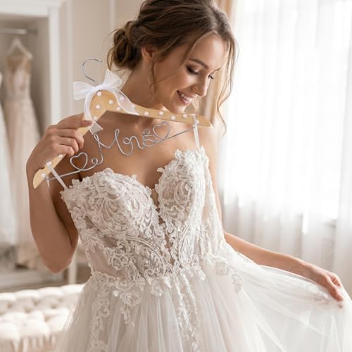 Honeydak Wood Bridal Hanger for Wedding Dress,Natural,Pearl