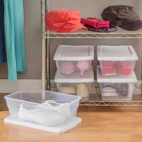 Sterilite Storage Boxes, Stackable Clear Plastic Bins, 6 Quart, 24-Pack
