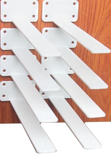 8 Pack - 11 inch White Hidden L Shelf Bracket (1/5 Inch Thicked) Iron Floating Shelf Brackets Rustic Industrial Metal Br