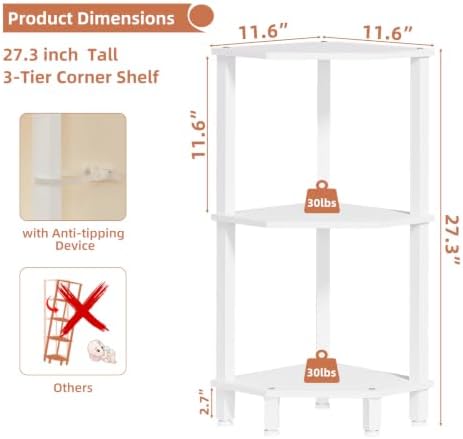 YUFAM 3-Tier Corner Shelf, White