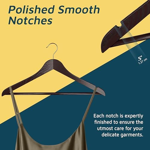 Lifemaster Wooden Clothes Hangers – with 360 Degree Swivel Hook and Non-Slip Shoulder Notch, Holds Up to 10 lbs, Pants B