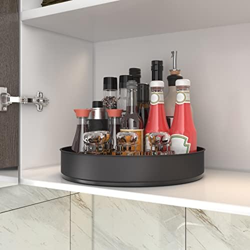 VAEHOLD Lazy Susan Stainless Steel Black Spice Rack Turntable for Pantry Cabinet - Decorative Trays Storage Containers O