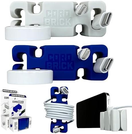 CordBrick 2PK Silicone + Steel Weighted Cord Holders for Nighstand, Cable Wraps for Travel, iPhone Accessories, Small Gr