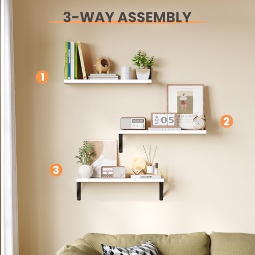 upsimples 23.6 Inches Floating Book Shelves for Wall, Floating Wood Shelves for Living Room, Laundry Room, Bedroom, Offi