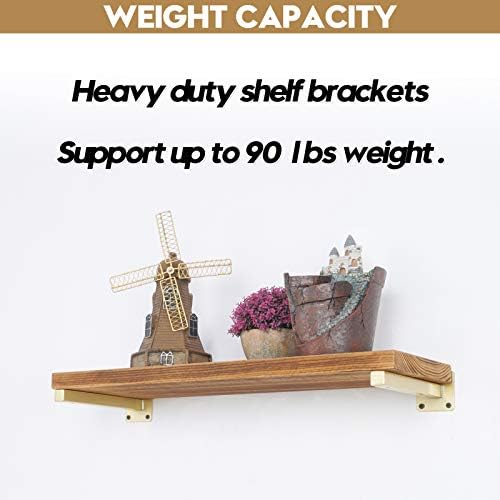 AddGrace 4 Pack Shelf Brackets Wall Mounted Gold Shelf Brackets Heavy Duty Metal Rustic Floating Shelf Bracket with Scre