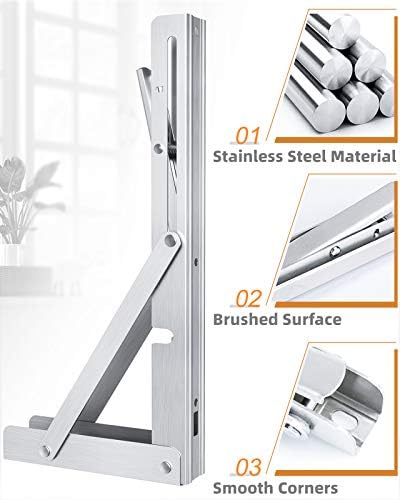 12-Inch Foldable Brackets for DIY Folding Shelves or Tables, L Shelf Brackets Collapsible, Heavy Duty Stainless Steel, M