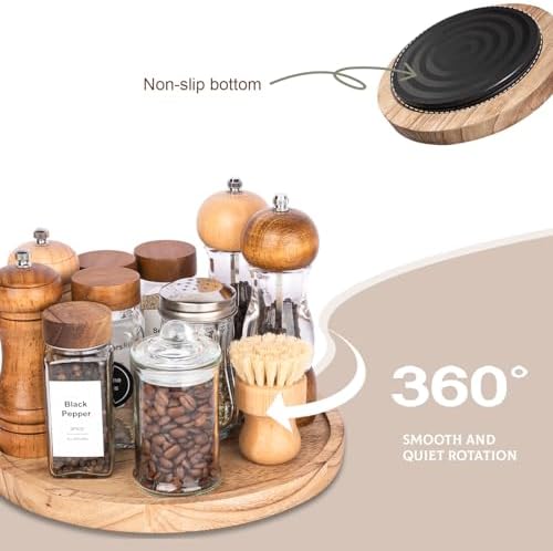 Wood Lazy Susan Turntable Kitchen Decor Round Table Tray, 10" Brown