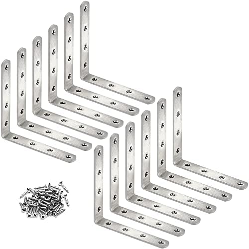 12 Pcs Stainless Steel L Bracket 5 x 5 inch Corner Bracket Heavy Duty Solid Shelf Support Corner Brace, Metal Joint Righ