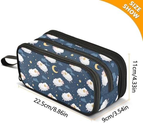 Wfrish Large Pencil Case,Cute Sheep Big Capacity Pencil Pouch 3 Compartments,Zipper Pencil Box, Back to School Supplies for Teen Girls Boy Student College Adults,Travel Essentials Blue