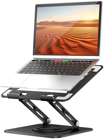 tounee Laptop Stand for Desk, Adjustable Computer Stand Holder with 360° Rotating Base, Ergonomic Laptop Riser Compatibl