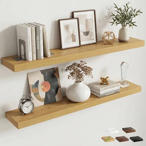 40 Inch Floating Shelves for Wall, 6.5"D Wood Storage Shelves, Oak Finish