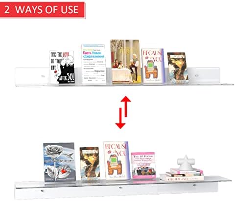 Sezanrpt 36 Inches Acrylic Wall Shelves 2 Pack, Floating Shelf for Wall Mounting, Acrylic Display Ledges for Funko Pop Figures, Home Décor, Living Room, Gaming Room, Plants(36 inch, Clear)