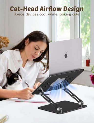 Aoviho Laptop Stand for Desk, Adjustable Foldable Aluminum Laptop Riser for 10–17.3 Inch Laptops – Sturdy Ergonomic Comp