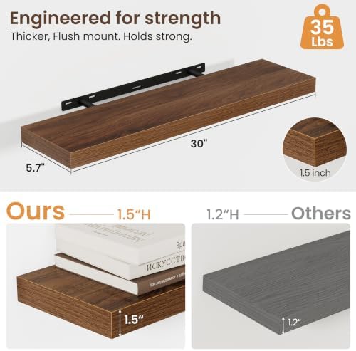 30 Inch Floating Shelves for Wall 2 Pack, Wood Wall Bathroom Shelves