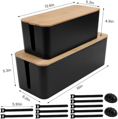 Tuwechen 2 Pack Cable Management Box, Wooden Style Cord Organizer Box