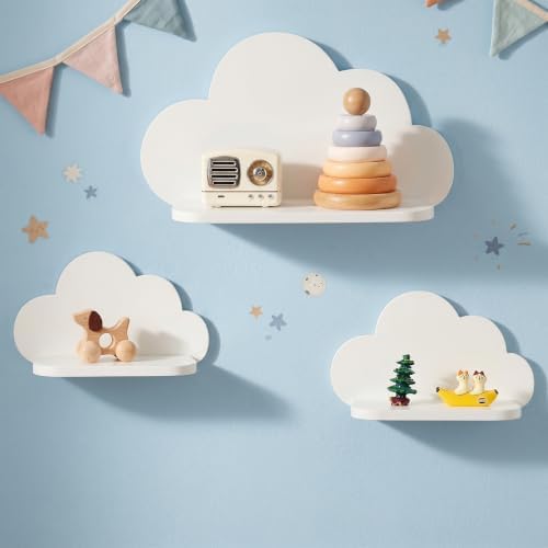 Floating Cloud Shelves,Set of 3 Wall Mounted White Wavy Shelves