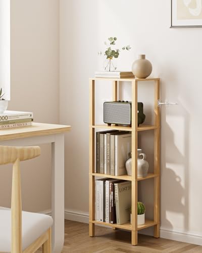 Open Book Shelf, 4 Tier Small Bookshelf, Freestanding Shelf Narrow Bookcase with Open Shelves, 14.96" x 10.63" x 41.26",
