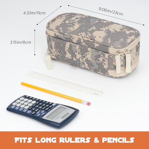 ECHSRT Large Tactical Pencil Case, 3-Compartment Zipper Pouch, Digital Camo