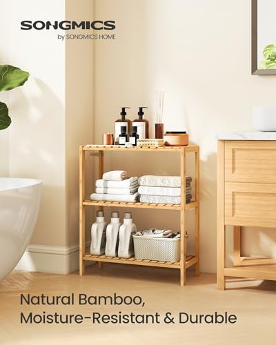 SONGMICS 3-Tier Bamboo Shelf, Freestanding Bathroom Storage Rack