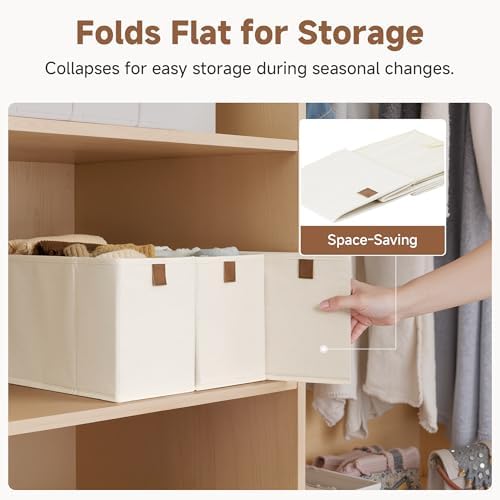 StorageWorks Narrow Storage Bins for Closet Shelves, Beige, 4-Pack