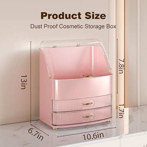 Makeup Organizer Countertop Vanity with Transparent Lid Drawers Waterproof Dustproof Cosmetic Skincare Bathroom Storage 