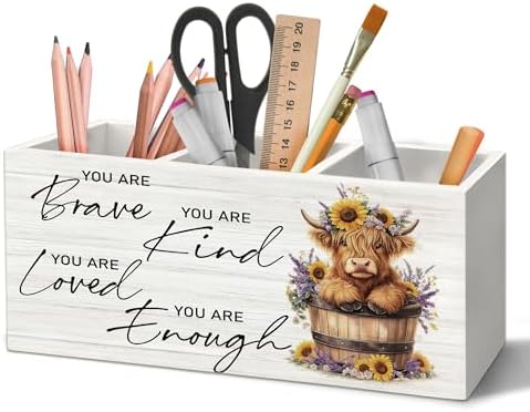 Inspirational Highland Cow Pen Holder Organizer for Desk Accessories