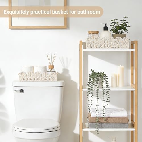 Mkono Macrame Storage Basket, Toilet Paper Holder Boho Decor, 2 Pack Ivory