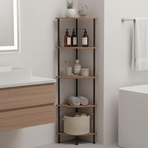 5-Tier Corner Shelf Stand, 52" Industrial Corner Display Rack for Living Room, Bookshelf, Tall Display Shelf, Plant Stan