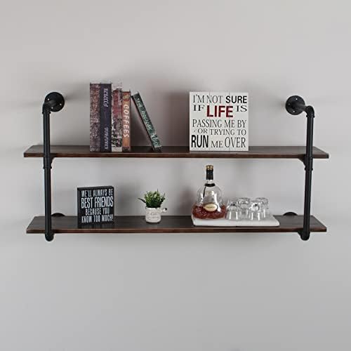 MBQQ Industrial Retro Pipe Shelf 48in 2 Tier Wall Mounted,Rustic Floating Shelves,Farmhouse Kitchen Bar Shelving,Home De