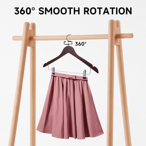 Wooden Hangers with Adjustable Metal Clips, 12-Pack, Dark Cherry