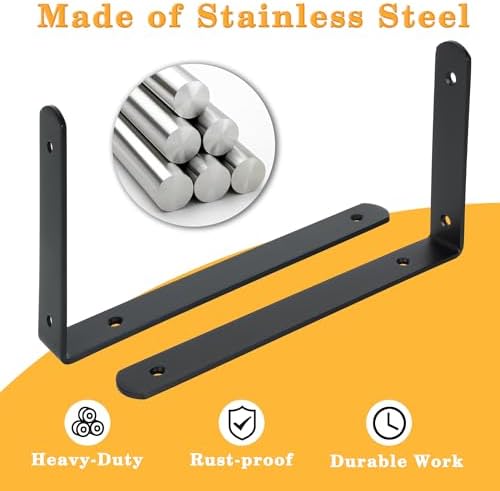 Alise Black Floating Shelf Brackets,Heavy Duty L Bracket,8x5-3/5 Inch,4 Pcs