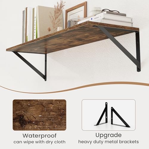 Heimlove Deep Floating Shelves for Wall, 30W x 8D Wood Wall Shelves Set of 2, Wide Floating Bookshelf for Living Room, K