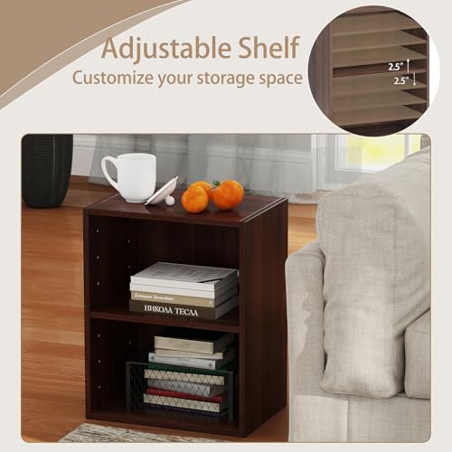 Tangkula 2-Tier Bookshelf, Open Shelf Bookcase with 7-Position Adjustable Shelf, Multifunctional Wooden Cubby Storage Di