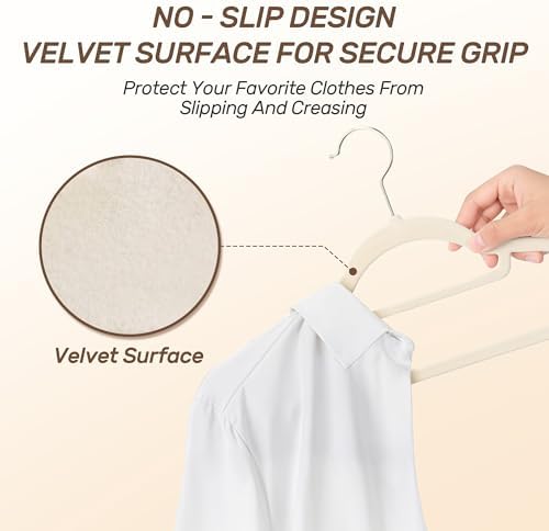 Velvet Hangers 30 Pack with Gold Hooks, Non-Slip Felt Clothes Hangers Beige