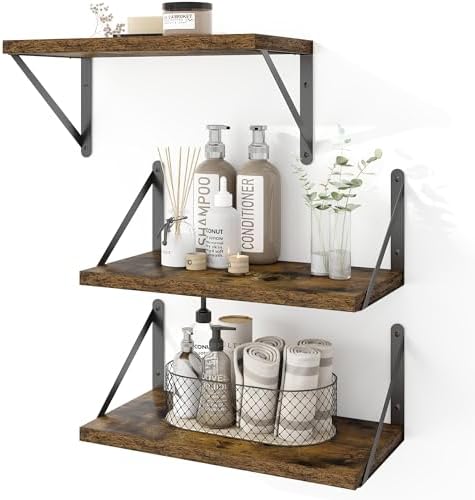 Heimlove Floating Shelves for Wall Set of 3,Light Wood Wall Mounted Bookshelf Decorative Shelf for Living Room Bathroom 