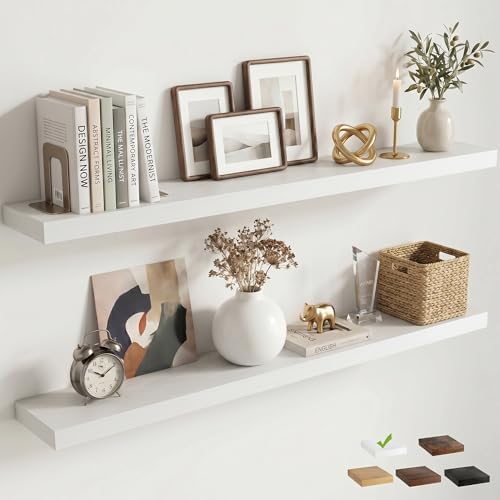 48 Inch Floating Shelves for Wall, 6.5"D Wood Storage Shelves, White Finish