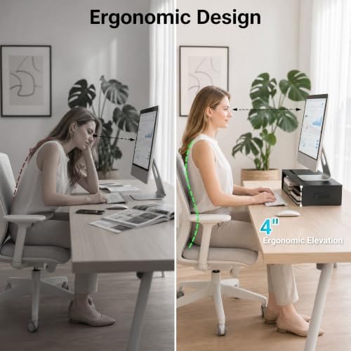 1home Monitor Stand Riser, 16.7 Inch Wood Monitor Riser Stand with Storage Organizer, Desktop Ergonomic Monitor Stand Ri