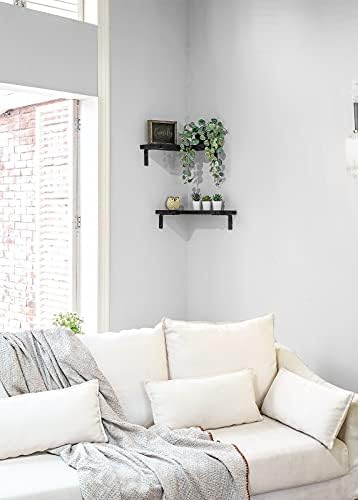 Mkono Corner Wall Shelves Rustic Wooden Floating Corner Shelves Display L Shapped Storage Organizer Displays for Home Li