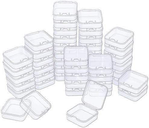 LJY 48 Clear Square Plastic Boxes, 53 x 53 x 20 mm for Beads