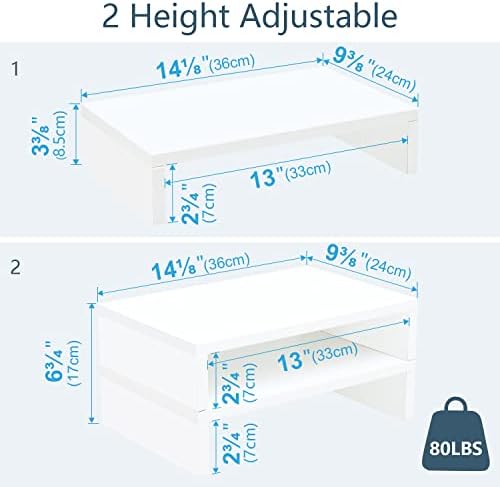 TEAMIX White Monitor Stand Riser, 2 Pack Wood