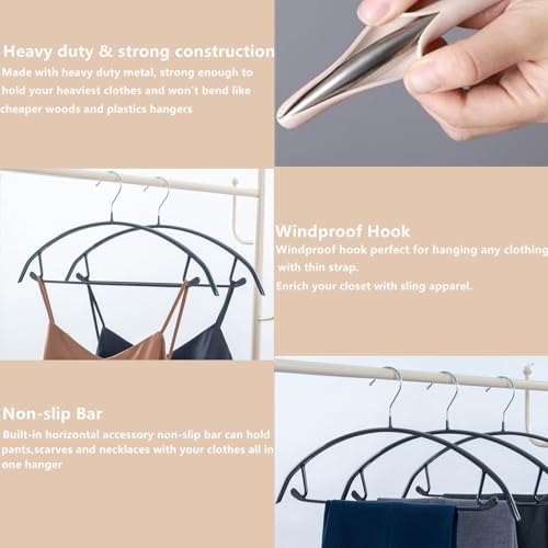 16.5 Inch Black No Shoulder Bumps No Mark Non-Slip Rubber Coated Contour Meta Hanger for Sweater T-Shirt Suit Coat Uniform with Pants Bar Pack of 20