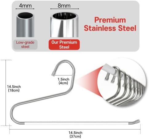 OLG 8mm Stainless Pants Hanger with V Hook and Reverse S, Non-Slip for Men Women -Heavy-Duty Trouser and Jeans Closet Organizer, Ganchos para Pantalones (20, White)