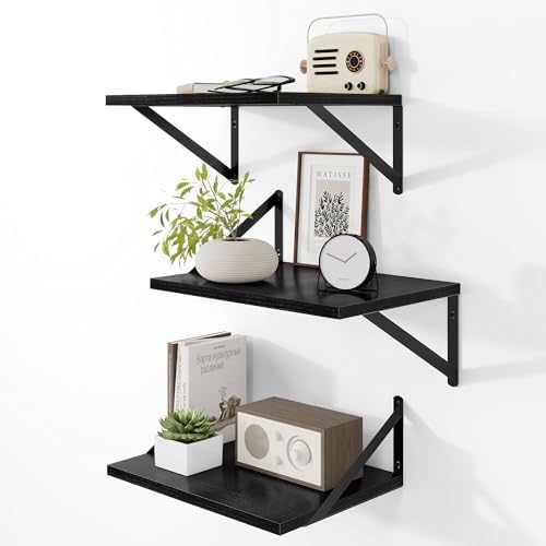 Heimlove 16W x 12D Deep Floating Shelves Set of 3 Black